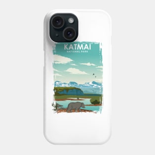 Katmai National Park vintage retro travel poster art Phone Case