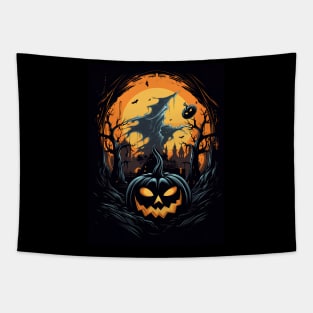 scary pumpkin on halloween Tapestry