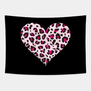 Double Pink and Black Leopard Print Heart Tapestry