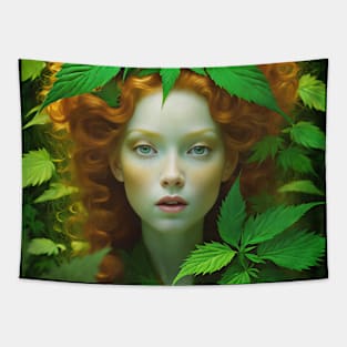 Pre-Raphaelite Redhead With Cannabis Leaves Tapestry