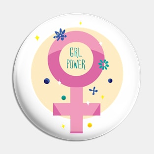 Girl power feminism slogan. Pink symbol of female Pin