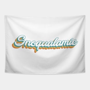 Snoqualmie Washington Mountains Retro Lettering Tapestry