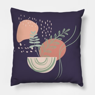 Abstract shapes dots lines and plants digital design illustration Pillow