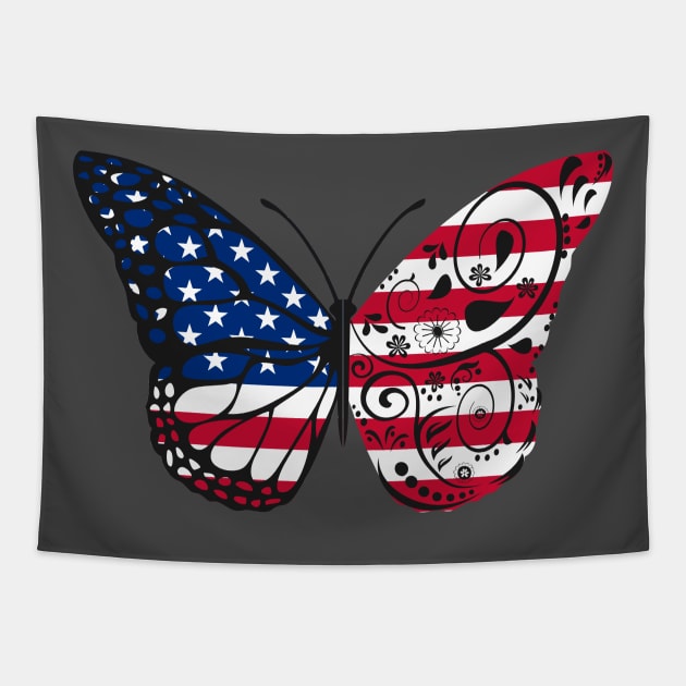 United states - USA Flag Patriotic Butterfly Design Tapestry by Anonic