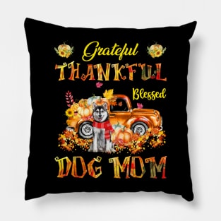 Husky Truck Pumpkin Thankful Grateful Blessed Dog Mom Pillow