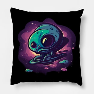 Cosmic Encounter - Extraterrestrial Alien Sci-Fi Art Pillow