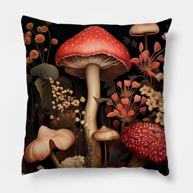 Magical mushrooms - gothic forest Pillow by Ghiblistrokes