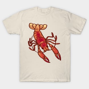 Crayfish or Yabbie Ink Art - Cool Detailed Animal Design - On Dark Red T-Shirt