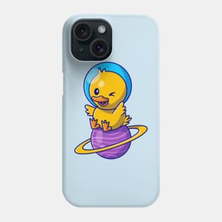 Cute Duck Astronaut Sitting On Planet Cartoon Phone Case