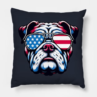 Bulldog Uncle Sam Hat Sunglasses American Flag 4th of July Pillow