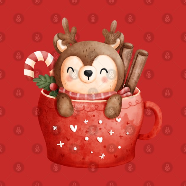 Cute Baby Christmas Reindeer In a Cup by The Little Store Of Magic