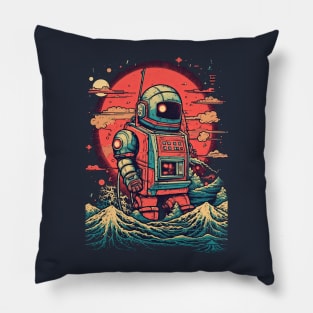 Robot crashing through the waves Pillow