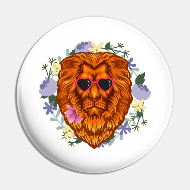 Lions With Sunglasses and a Flower in His Mouth Pin by nathalieaynie