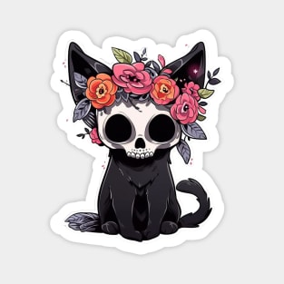 Gothic Floral Zombie Cat Magnet