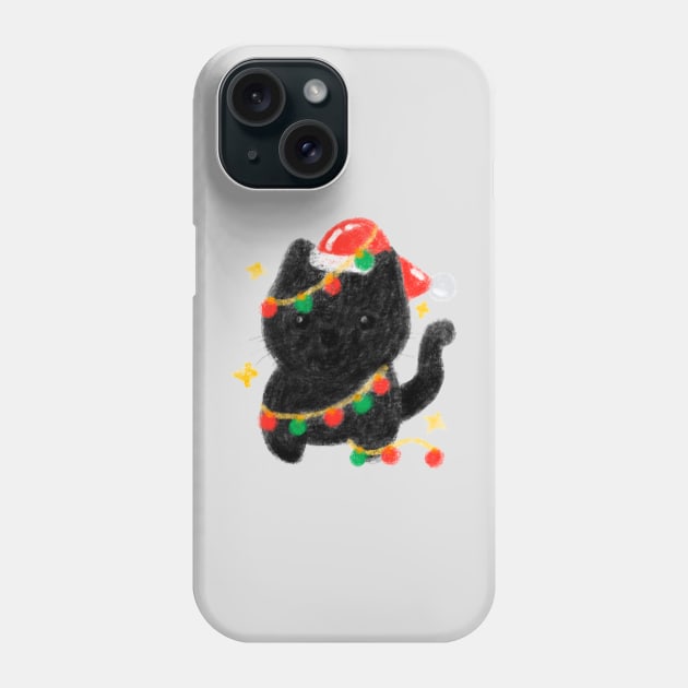 Black cat Santa with Christmas light Phone Case by Subspace Balloon