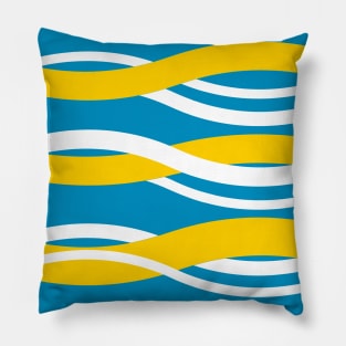 Yellow, White, Turquoise Interlocking Waves Pillow