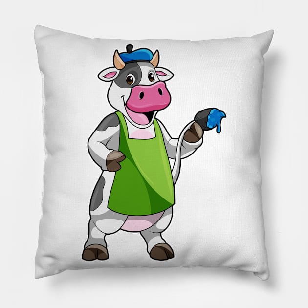 Cow as Painter with Paint & Apron Pillow by Markus Schnabel