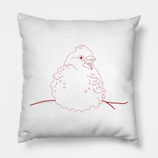 line art illustration of a red finch perched on a branch Pillow