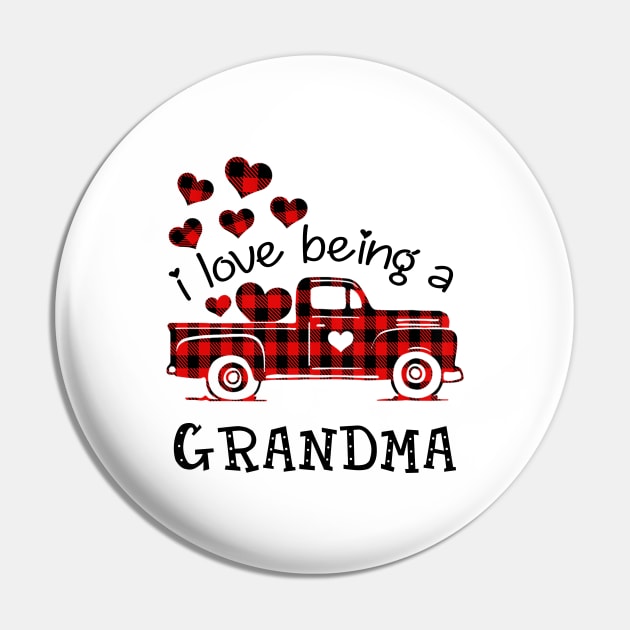 I Love Being Grandma Red Plaid Buffalo Truck Hearts Valentine's Day Shirt Pin by Alana Clothing