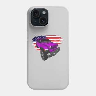 Jeep Wrangler with American Flag - Purple Phone Case