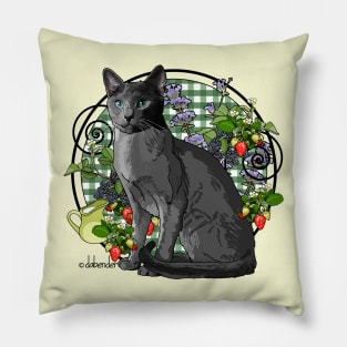 Russian Blue Cat with Berries Pillow