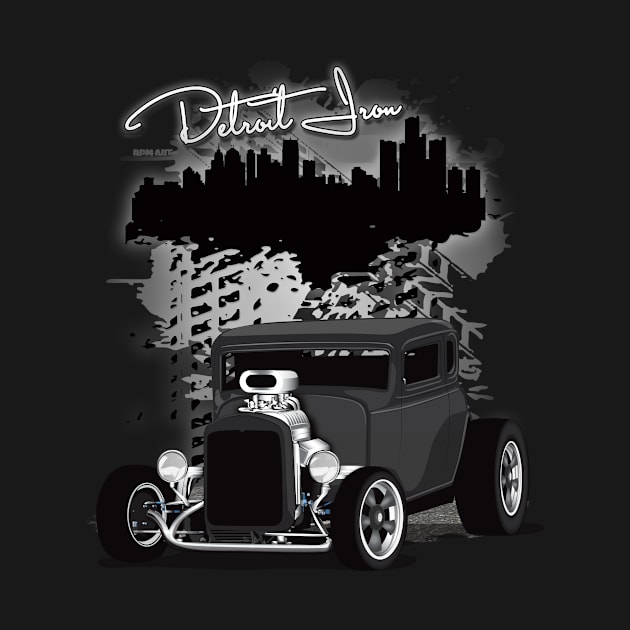 1932 Black Chevy 5 Window Coupe HotRod Detroit Iron Print by RPM-ART