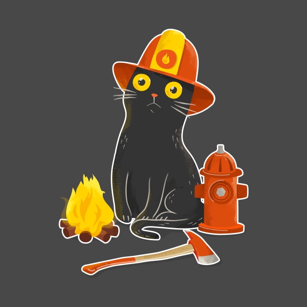 Intense Gaze Fireman Cat - Funny Black Cat by zorrorojo