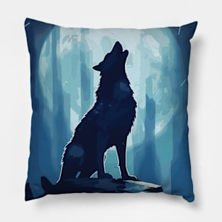 Full Moon Lone Aplha Blue Dire Wolf Pillow