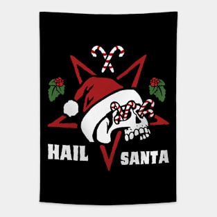 hail santa funny christmas satan santa skull Tapestry