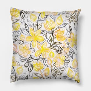 Sunny Yellow Crayon Striped Summer Floral Pillow