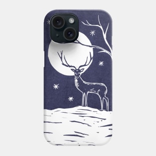 Stag in the Moonlight Blue and White LinoCut Phone Case