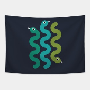 Squiggly Snakes on Midnight Blue – Retro 70s Wavy Snake Pattern Tapestry