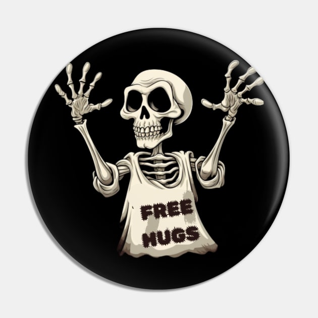 Free Hugs Funny Halloween Skeleton Pin by Positive Designer