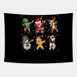 Dabbing Dab Santa Elf Siberian Husky Dog Friends Christmas Lights Tapestry