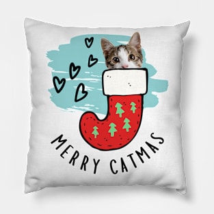 Cat in Christmas sock, Merry Catmas with heart, Merry Christmas with cat Pillow