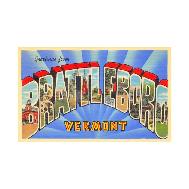 Greetings from Brattleboro Vermont - Vintage Large Letter Postcard by Naves