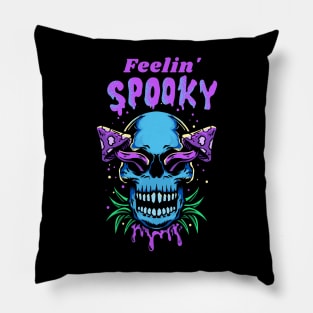 Feelin Spooky Psychedelic mushroom skull Halloween Pillow