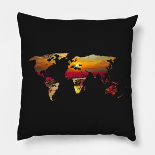 Lotus Flowers World Map Pillow