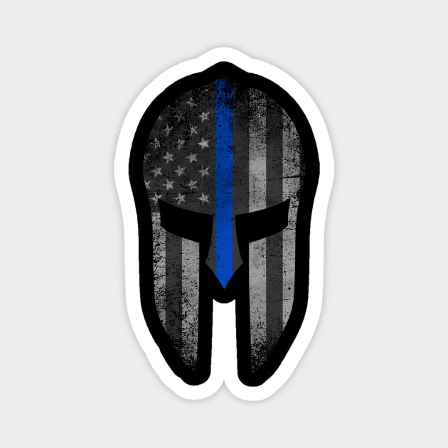 Blue Line American Flag Spartan Helm Magnet by Runesilver