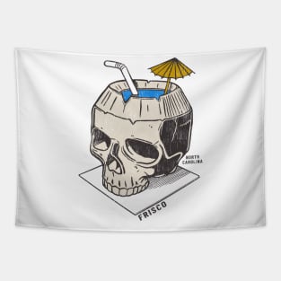 Frisco, NC Summertime Vacationing Skull Drink Tapestry