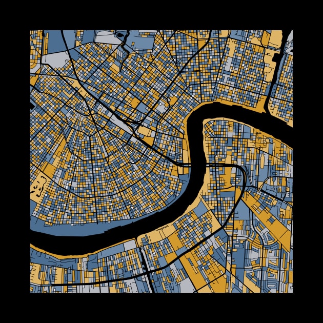 New Orleans Map Pattern in Blue & Gold by PatternMaps