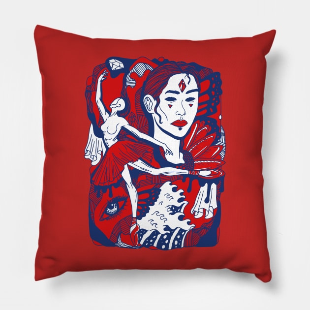 Red White and Blue Ballerina Pillow by kenallouis