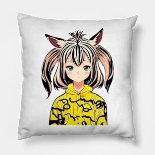 Zebra girl in yellow hoodie Pillow