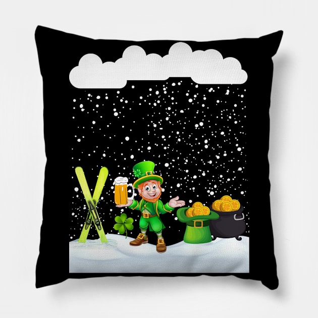 St patricks Day snow Ski on St Patricks day snowfall and snowflakes Pillow by Artstastic