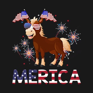 Merica Horse Usa American Flag Independence T-Shirt