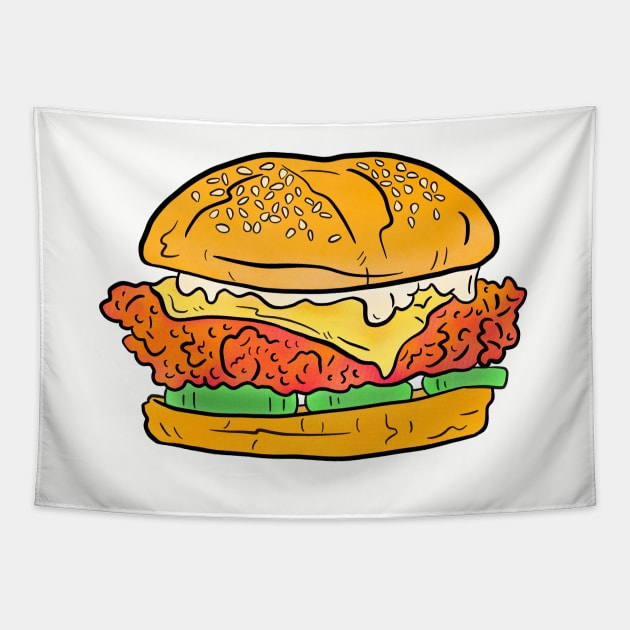Big juicy crunchy spicy chicken sandwich Tapestry by Sasha Banana 