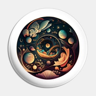 Cosmic Space Circle Illustrated Planets And Clouds Pin