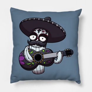 Mexican Sugar Skull Cactus Playing Guitar Pillow