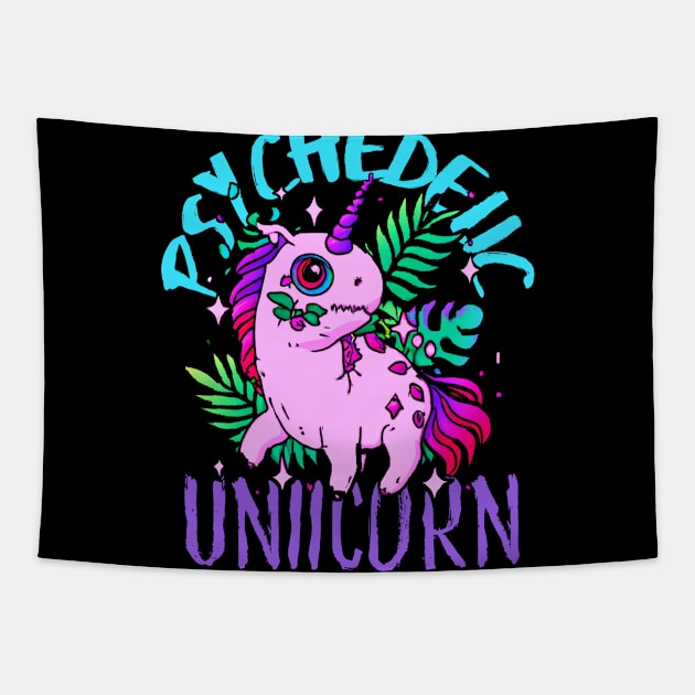 Cute Crazy Psycedelic Unicorn Artwork Tapestry by maxdax