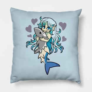 Cute Mermaid Loves Her Shark Plush Pillow